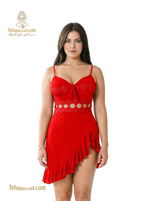 Lingerie short nightgown in soft fabric by السعاده, featuring delicate design and comfortable fit for elegant sleepwear.
