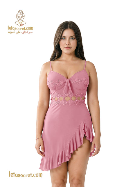 Delicate short lingerie nightgown in soft fabric, featuring a comfortable fit and subtle design, by السعاده brand.