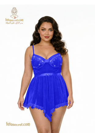 Elegant black lingerie set from حكايه, featuring a satin-finish nightdress with lace details and delicate straps.