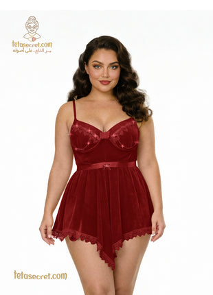 Elegant black lingerie dress from حكايه, featuring delicate lace and a fitted silhouette, perfect for evening wear.