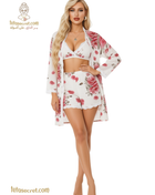 Lydia 338 three-piece lingerie set with lace details, including bra, panties, and matching accessories, displayed on a flat surface.