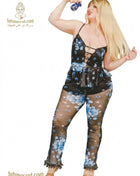 Koko Star transparent lingerie pajama set with delicate lace, featuring sheer fabric and intricate detailing.