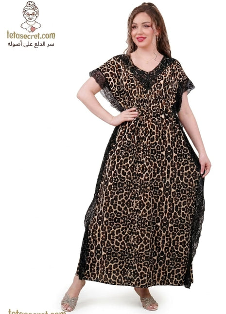 Soso lingerie set featuring a tiger-patterned 180عبايه تايجر design, stylish and comfortable for elegant evening wear.