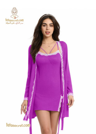 Short lingerie dress and robe from التوامان, featuring elegant design and soft fabric, perfect for intimate wear.