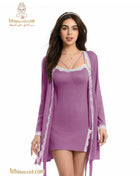 Elegant short lingerie dress and matching robe by التوامان, soft fabric with delicate lace details.