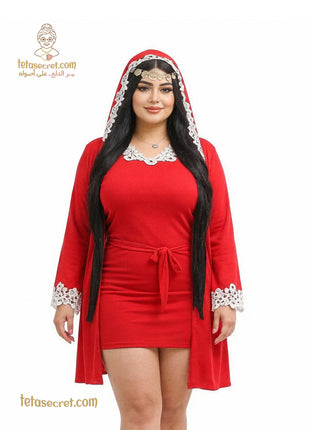 Elegant beige lingerie set with matching baby doll and robe from التوامان, displayed on a neutral background.
