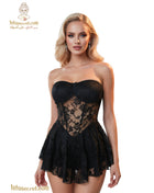 Play Baby lingerie 657 فستان السهر, elegant black lace nightgown with delicate straps and intricate detailing.