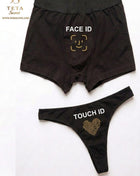Solitare couple lingerie set with printed design, featuring matching bras and panties for romantic wear.