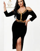 Elegant black lingerie set from التوامان, featuring intricate lace details and a fitted design for evening wear.