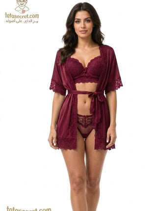 Elegant 3-piece lingerie set by السعاده, featuring delicate fabric and intricate details for a stylish, comfortable look.