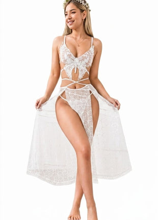 Jony long satin lingerie set with lace details, featuring a flowing nightdress style in elegant design.