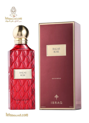 Red Diamond Eau De Parfum by IBRAQ featuring a sleek glass bottle with a deep red liquid fragrance.