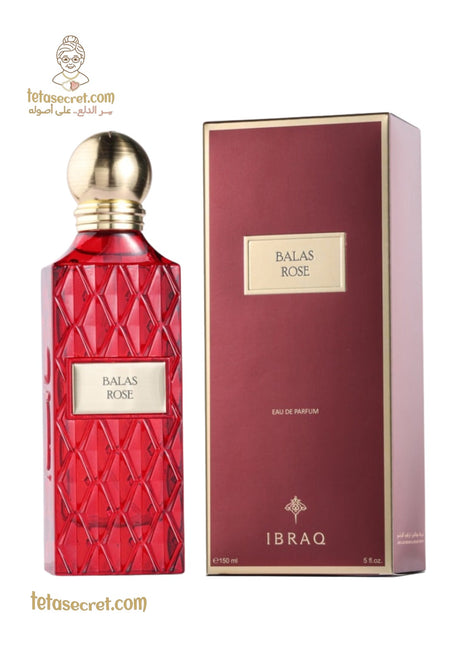 Red Diamond Eau De Parfum by IBRAQ featuring a sleek glass bottle with a deep red liquid fragrance.
