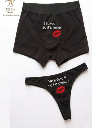 Solitare couple underwear set with printed lingerie, featuring matching bras and panties in a stylish design.